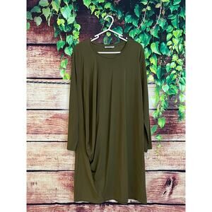 COS Draping Long Sleeve Midi Dress Olive Green Flowy Classic Womens M (Fits XL)